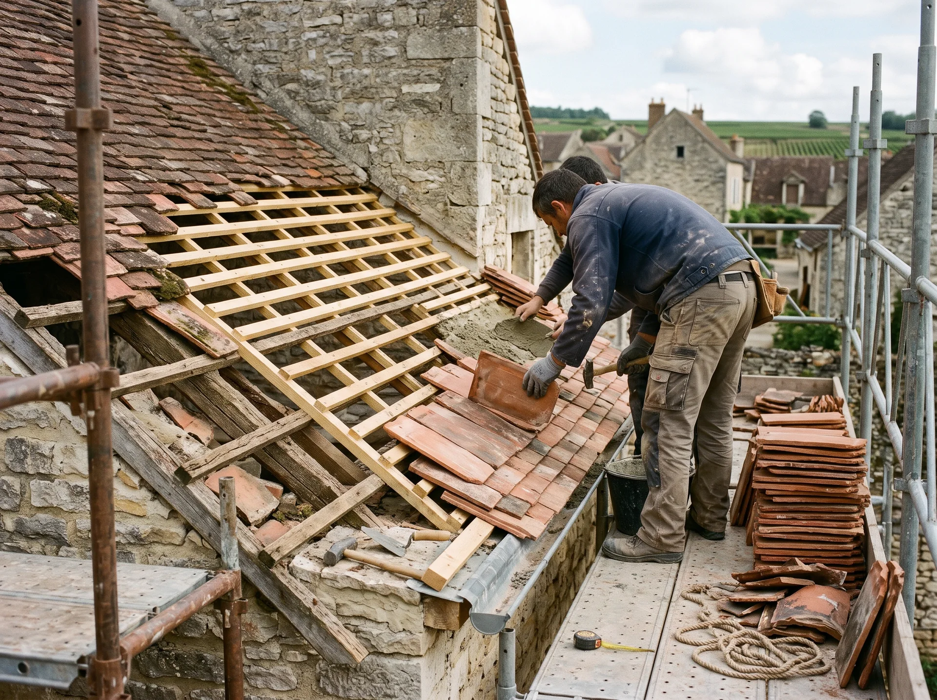 Photo d’illustration : Rénovation de toiture, angle à hauteur humaine